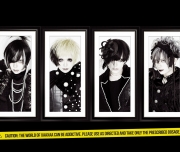 Photo of XaaXaa's band members. Underneath is yellow caution tape that says "Caution: The world of XaaXaa can be addictive. Please use as directed and take only the prescribed amount."